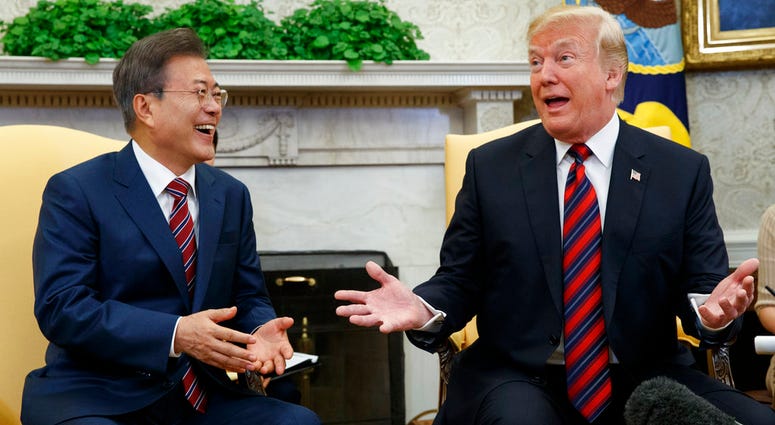 President Donald Trump meets with South Korean President Moon Jae-In in the Oval Office of the White House. President Donald Trump meets with South Korean President Moon Jae-In in the Oval Office of the White House.
