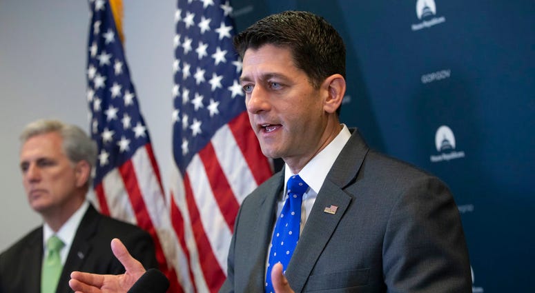 Speaker of the House Paul Ryan, R-Wis., joined by Majority Leader Kevin McCarthy, R-Calif., left, talks to reporters following a GOP strategy session at the Capitol in Washington, Tuesday, June 26, 2018. Speaker of the House Paul Ryan, R-Wis., joined by Majority Leader Kevin McCarthy, R-Calif., left, talks to reporters following a GOP strategy session at the Capitol in Washington, Tuesday, June 26, 2018.