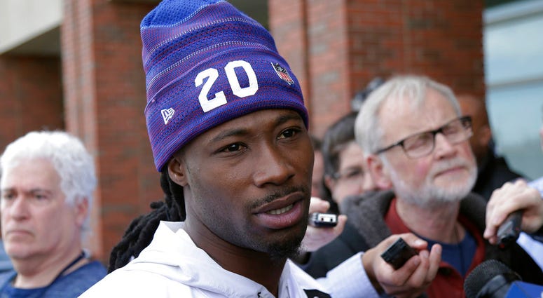 In this April 24, 2018 file photo, New York Giants' Janoris Jenkins speaks to reporters before an NFL football training camp in East Rutherford, N.J. In this April 24, 2018 file photo, New York Giants' Janoris Jenkins speaks to reporters before an NFL football training camp in East Rutherford, N.J.