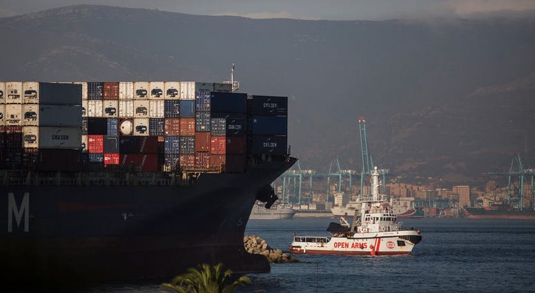 The Open Arms Search and Rescue vessel arrives in Algeciras, Spain, Thursday, Aug. 9, 2018. The Open Arms Search and Rescue vessel arrives in Algeciras, Spain, Thursday, Aug. 9, 2018.