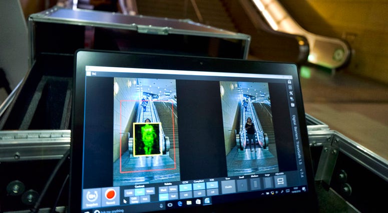 An arriving passenger to Union Station in Los Angeles is seen on the ThruVision technology that reveals suspicious objects on people during a Transportation Security Administration demonstration on Tuesday, Aug. 14, 2018. An arriving passenger to Union Station in Los Angeles is seen on the ThruVision technology that reveals suspicious objects on people during a Transportation Security Administration demonstration on Tuesday, Aug. 14, 2018.