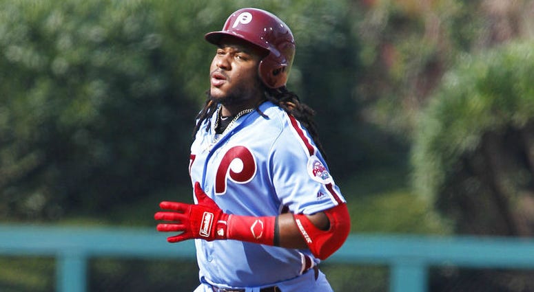 Philadelphia Phillies Maikel Franco circles the bases after hitting a solo home run during the second inning. Maikel Franco