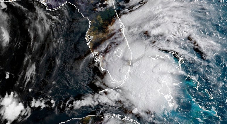 In this image released by NOAA's GOES-16 on Monday, Sept. 3, 2018, Tropical Storm Gordon appears south of Florida. The storm is expected to cross from southwest Florida into the Gulf Coast later Monday afternoon. In this image released by NOAA's GOES-16 on Monday, Sept. 3, 2018, Tropical Storm Gordon appears south of Florida. The storm is expected to cross from southwest Florida into the Gulf Coast later Monday afternoon.