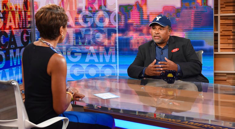 This image released by ABC shows co-host Robin Roberts, left, with "The Cosby Show" actor Geoffrey Owens during an interview on "Good Morning America," Tuesday, Sept. 4, 2018, in New York. This image released by ABC shows co-host Robin Roberts, left, with "The Cosby Show" actor Geoffrey Owens during an interview on "Good Morning America," Tuesday, Sept. 4, 2018, in New York.