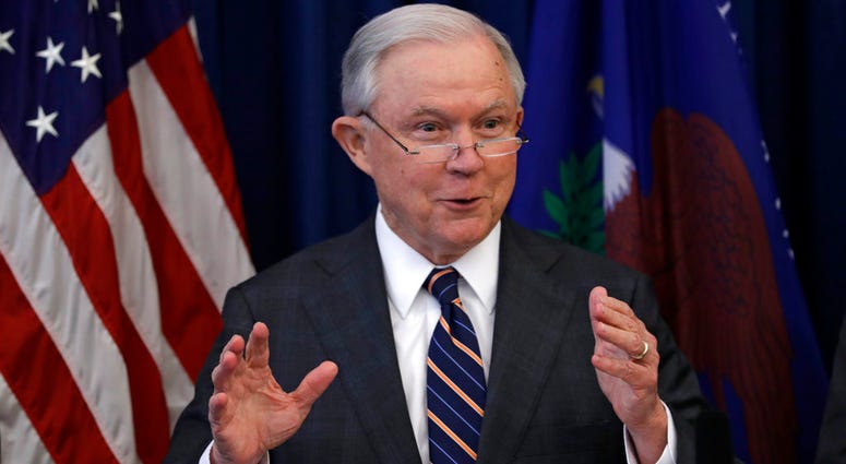 In this Aug. 22, 2018, file photo, Attorney General Jeff Sessions speaks during a news conference regarding the country's opioid epidemic in Cleveland. In this Aug. 22, 2018, file photo, Attorney General Jeff Sessions speaks during a news conference regarding the country's opioid epidemic in Cleveland.