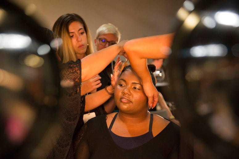 Models prepare backstage before presenting the Loft spring 2019 collection during Fashion Week Friday, Sept. 7, 2018, in New York. Models prepare backstage before presenting the Loft spring 2019 collection during Fashion Week Friday, Sept. 7, 2018, in New York.