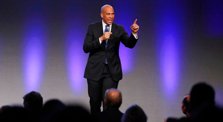 U.S. Sen. Cory Booker, D-N.J., speaks during the Iowa Democratic Party's annual Fall Gala, Saturday, Oct. 6, 2018, in Des Moines, Iowa. U.S. Sen. Cory Booker, D-N.J., speaks during the Iowa Democratic Party's annual Fall Gala, Saturday, Oct. 6, 2018, in Des Moines, Iowa.
