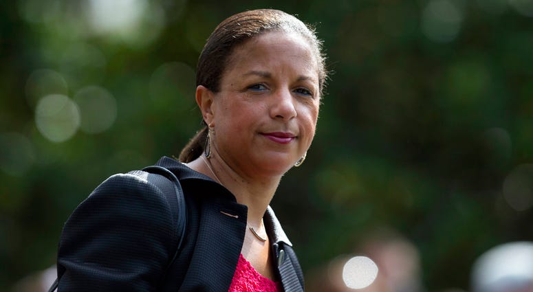 In this July 7, 2016, file photo, then-National Security Adviser Susan Rice follows then-President Barack Obama across the South Lawn of the White House in Washington, to board Marine One. Former National Security Adviser Susan Rice