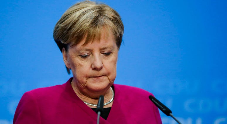 German Christian Democratic Party, CDU, chairwoman and Chancellor Angela Merkel attend a party's leaders meeting at the headquarters the in Berlin, Germany, Monday, Oct. 29, 2018. German Christian Democratic Party, CDU, chairwoman and Chancellor Angela Merkel attend a party's leaders meeting at the headquarters the in Berlin, Germany, Monday, Oct. 29, 2018.