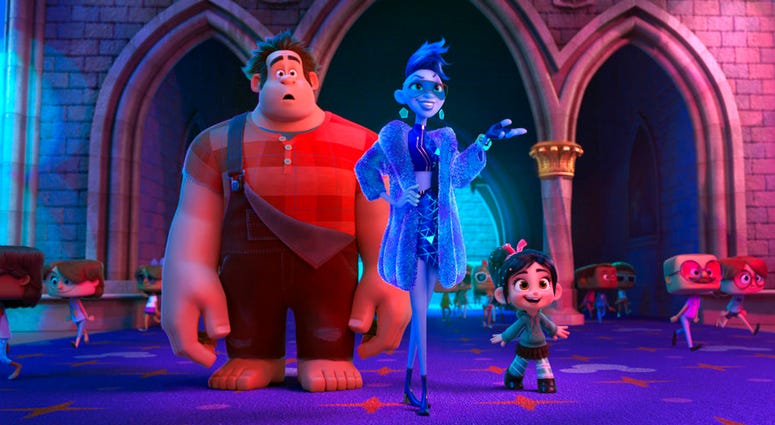FILE - This image released by Disney shows characters, from left, Ralph, voiced by John C. Reilly, Yess, voiced by Taraji P. Henson and Vanellope von Schweetz, voiced by Sarah Silverman in a scene from "Ralph Breaks the Internet." Studios on Sunday, Nov. FILE - This image released by Disney shows characters, from left, Ralph, voiced by John C. Reilly, Yess, voiced by Taraji P. Henson and Vanellope von Schweetz, voiced by Sarah Silverman in a scene from "Ralph Breaks the Internet." Studios on Sunday, Nov.