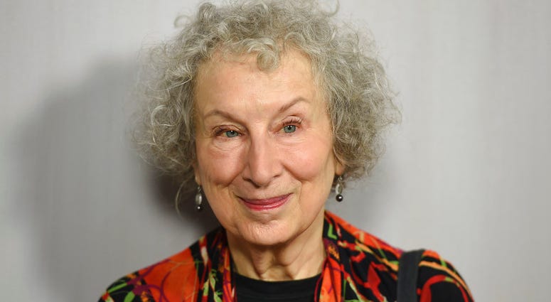 FILE - In this Oct. 14, 2018 file photo, Margaret Atwood arrives at the 16th Annual Hammer Museum Gala in the Garden in Los Angeles. FILE - In this Oct. 14, 2018 file photo, Margaret Atwood arrives at the 16th Annual Hammer Museum Gala in the Garden in Los Angeles.