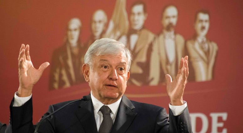 Mexico's President Andres Manuel Lopez Obrador holds his first news conference as president, which started at 7 a.m. local time in Mexico City, Monday, Dec. 3, 2018. Mexico's President Andres Manuel Lopez Obrador holds his first news conference as president, which started at 7 a.m. local time in Mexico City, Monday, Dec. 3, 2018.