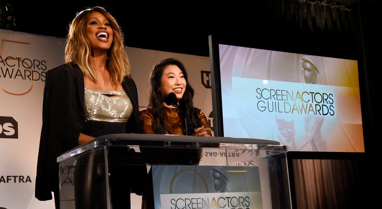 Presenters Laverne Cox, left, and Awkwafina announce nominations for the 25th annual Screen Actors Guild Awards at the Pacific Design Center on Wednesday, Dec. 12, 2018, in West Hollywood, Calif. Presenters Laverne Cox, left, and Awkwafina announce nominations for the 25th annual Screen Actors Guild Awards at the Pacific Design Center on Wednesday, Dec. 12, 2018, in West Hollywood, Calif.