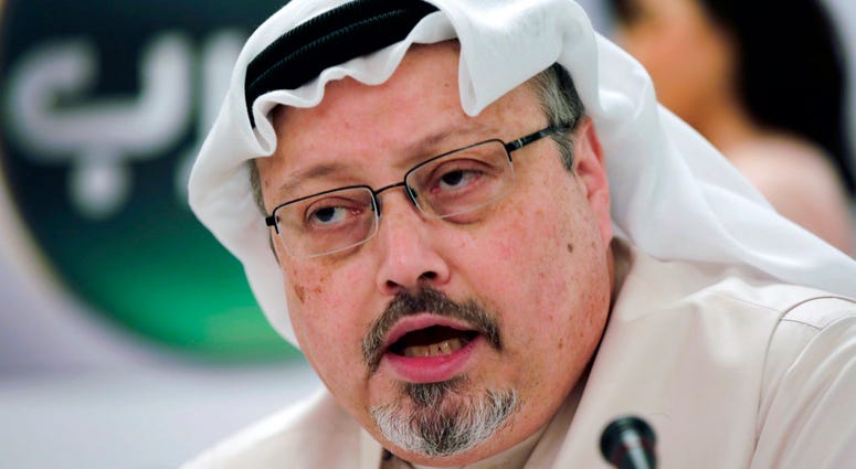 In this Dec. 15, 2014, file photo, Saudi journalist Jamal Khashoggi speaks during a press conference in Manama, Bahrain. Saudi journalist Jamal Khashoggi