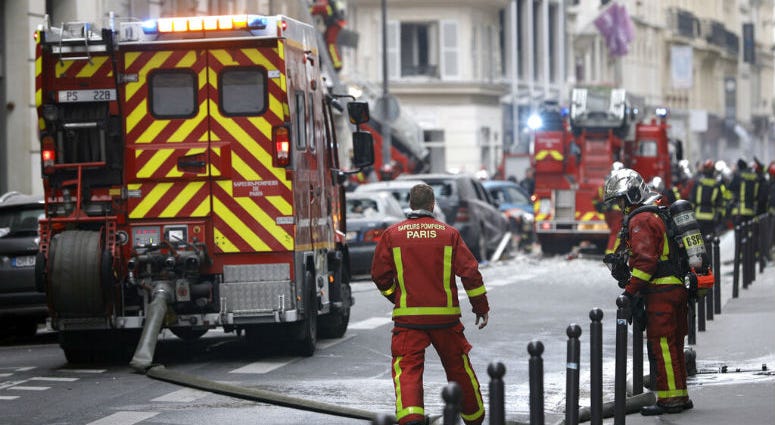 Firefighters work at the scene of a gas leak explosion in Paris, France, Saturday, Jan. 12, 2019. Firefighters work at the scene of a gas leak explosion in Paris, France, Saturday, Jan. 12, 2019.