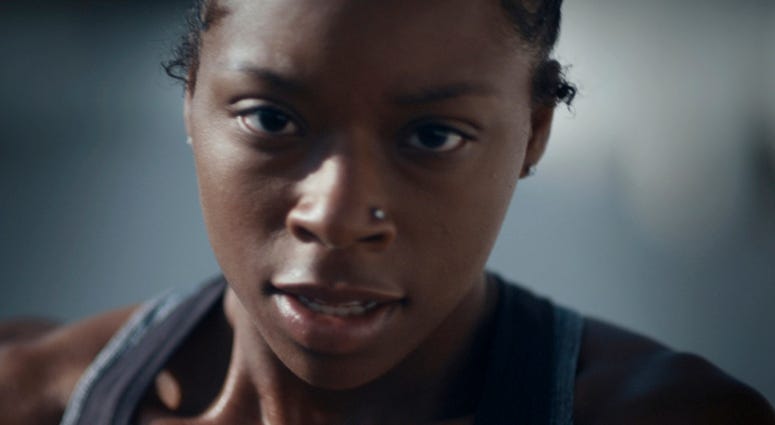 This undated image provided by Toyota Motor North America shows a scene from the company's 2019 Super Bowl NFL football spot starring Antoinette “Toni” Harris, a female football player at a California community college. This undated image provided by Toyota Motor North America shows a scene from the company's 2019 Super Bowl NFL football spot starring Antoinette “Toni” Harris, a female football player at a California community college.
