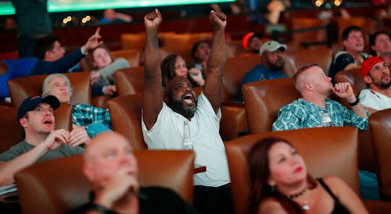 Christopher McCray, of Henderson, Nev., reacts while watching Super Bowl LIII at the Westgate Superbook sports book, Sunday, Feb. 3, 2019, in Las Vegas. Christopher McCray, of Henderson, Nev., reacts while watching Super Bowl LIII at the Westgate Superbook sports book, Sunday, Feb. 3, 2019, in Las Vegas.