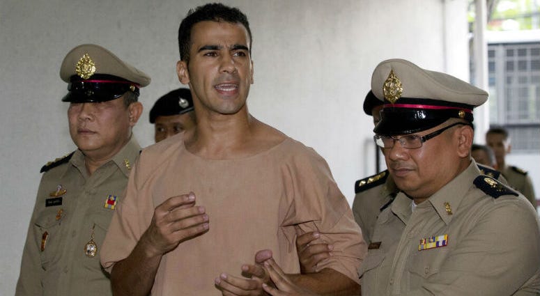 Detained Bahraini soccer player Hakeem al-Araibi arrives at the criminal court in Bangkok, Thailand Monday, Feb. 4, 2019. Detained Bahraini soccer player Hakeem al-Araibi arrives at the criminal court in Bangkok, Thailand Monday, Feb. 4, 2019.