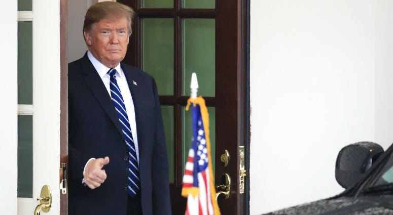 President Donald Trump gestures as visiting Austrian Chancellor Sebastian Kurz leaves the White House in Washington following their meeting, Wednesday, Feb. 20, 2019. President Donald Trump gestures as visiting Austrian Chancellor Sebastian Kurz leaves the White House in Washington following their meeting, Wednesday, Feb. 20, 2019.