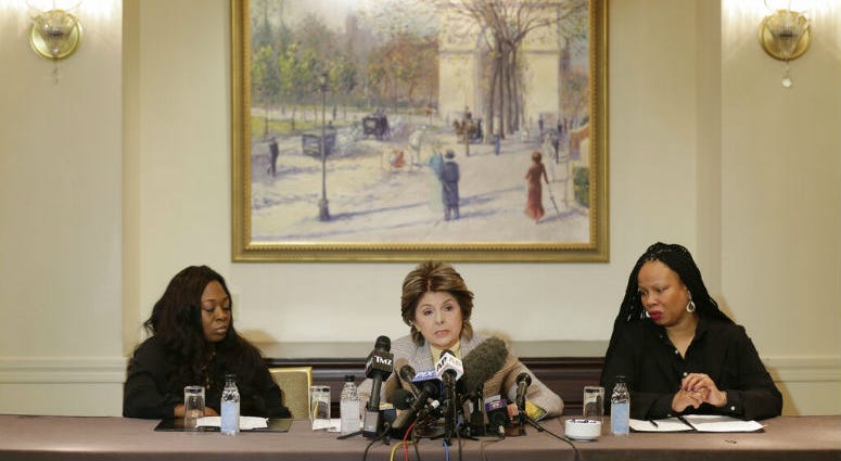 Attorney Gloria Allred, center, speaks while Latresa Scaff, right, and Rochelle Washington look on during a news conference in New York, Thursday, Feb. 21, 2019. Attorney Gloria Allred, center, speaks while Latresa Scaff, right, and Rochelle Washington look on during a news conference in New York, Thursday, Feb. 21, 2019.