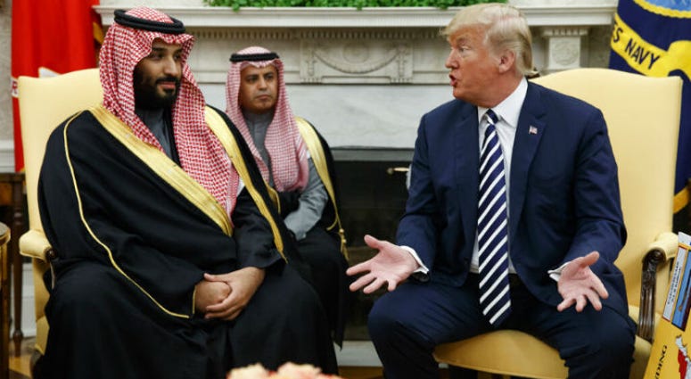 FILE - In this March 20, 2018, file photo, President Donald Trump meets with Saudi Crown Prince Mohammed bin Salman in the Oval Office of the White House in Washington. FILE - In this March 20, 2018, file photo, President Donald Trump meets with Saudi Crown Prince Mohammed bin Salman in the Oval Office of the White House in Washington.