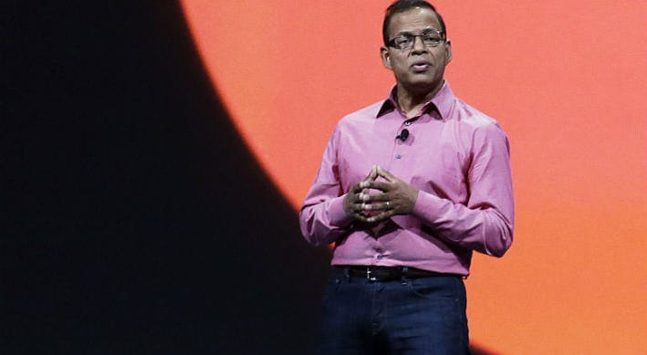 FILE - In this May 15, 2013, file photo, Amit Singhal, senior vice president and software engineer at Google Inc., speaks at Google I/O 2013 in San Francisco. FILE - In this May 15, 2013, file photo, Amit Singhal, senior vice president and software engineer at Google Inc., speaks at Google I/O 2013 in San Francisco.