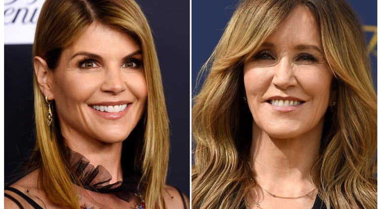 Actress Lori Loughlin at the Women's Cancer Research Fund's An Unforgettable Evening event in Beverly Hills, Calif., on Feb. 27, 2018, left, and actress Felicity Huffman at the 70th Primetime Emmy Awards in Los Angeles on Sept. 17, 2018. Actress Lori Loughlin at the Women's Cancer Research Fund's An Unforgettable Evening event in Beverly Hills, Calif., on Feb. 27, 2018, left, and actress Felicity Huffman at the 70th Primetime Emmy Awards in Los Angeles on Sept. 17, 2018.