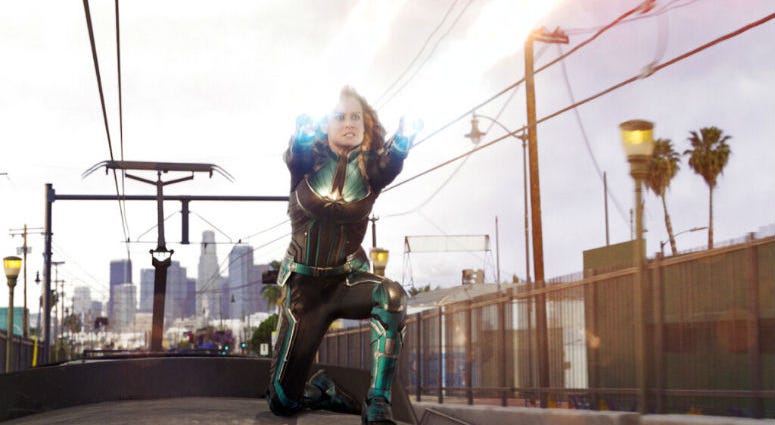 This image released by Disney-Marvel Studios shows Brie Larson in a scene from "Captain Marvel." A scene from "Captain Marvel."