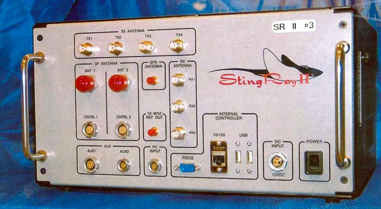This undated file photo provided by the U.S. Patent and Trademark Office shows the StingRay II, a cellular site simulator used for surveillance purposes manufactured by Harris Corporation, of Melbourne, Fla. The StingRay II, a cellular site simulator used for surveillance purposes.