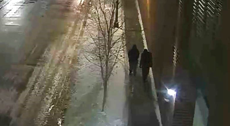 This image provided by the Chicago Police Department and taken from surveillance video shows two people of interest in an attack on "Empire" actor Jussie Smollett walking along a street in the Streeterville neighborhood of Chicago, Jan. 29, 2019. Surveillance video shows two people of interest in an attack on Jussie Smollett.