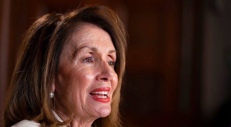 Speaker of the House Nancy Pelosi, D-Calif., speaks during an interview with The Associated Press in her office at the Capitol in Washington, Wednesday, April 10, 2019. Speaker of the House Nancy Pelosi