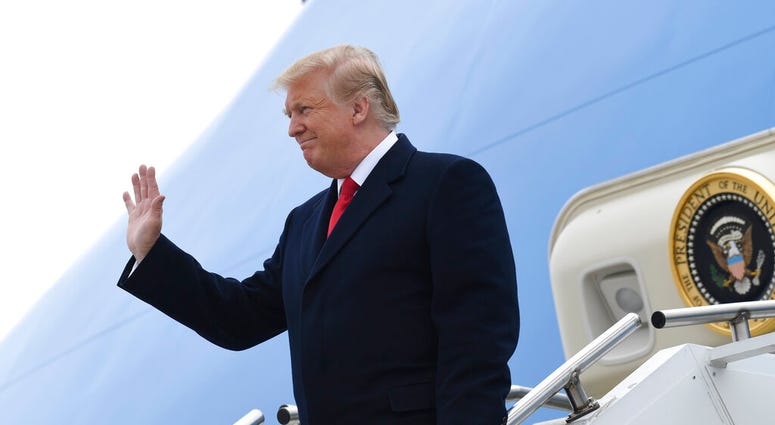 President Donald Trump walks towards the steps of Air Force One at Andrews Air Force Base in Md., Monday, April 15, 2019. President Donald Trump walks towards the steps of Air Force One at Andrews Air Force Base.