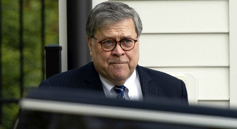 Attorney General William Barr leaves his home in McLean, Va., on Wednesday morning, April 17, 2019. Special counsel Robert Mueller's redacted report on Russian interference in the 2016 election is expected to be released publicly on Thursday and has said he is redacting four types of information from the report.