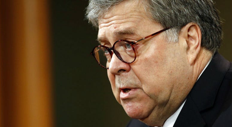 Attorney General William Barr speaks about the release of a redacted version of special counsel Robert Mueller's report during a news conference, Thursday, April 18, 2019, at the Department of Justice in Washington. Attorney General William Barr speaks about the release of a redacted version of special counsel Robert Mueller's report during a news conference, Thursday, April 18, 2019, at the Department of Justice in Washington.