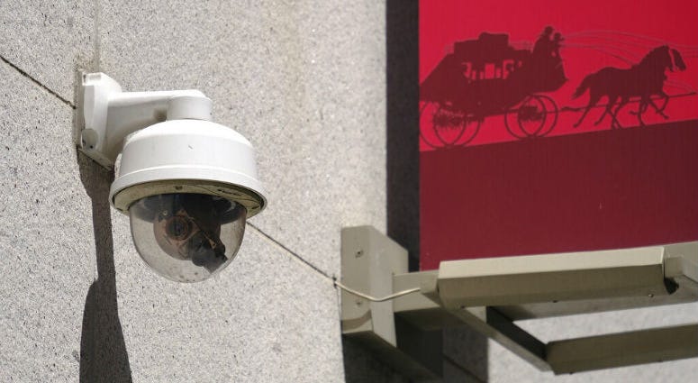 This photo taken Tuesday, May 7, 2019, shows a security camera in the Financial District of San Francisco. San Francisco is on track to become the first U.S. city to ban the use of facial recognition by police and other city agencies as the technology creeps increasingly into daily life.