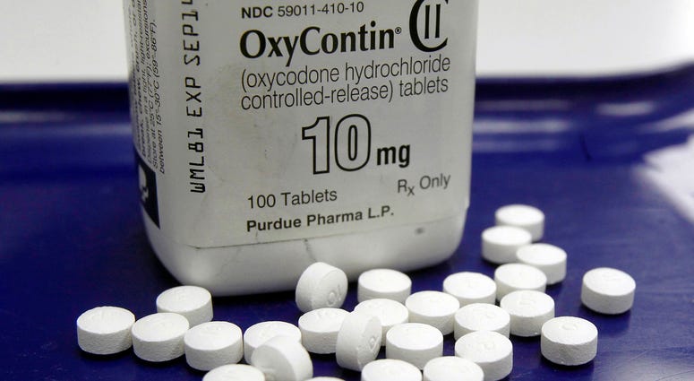 This Feb. 19, 2013, file photo shows OxyContin pills arranged for a photo at a pharmacy, in Montpelier, Vt. OxyContin