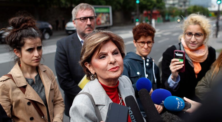 American lawyer Gloria Allred, center, gives a press conference, in Paris, Tuesday, May 28, 2019. Gloria Allred