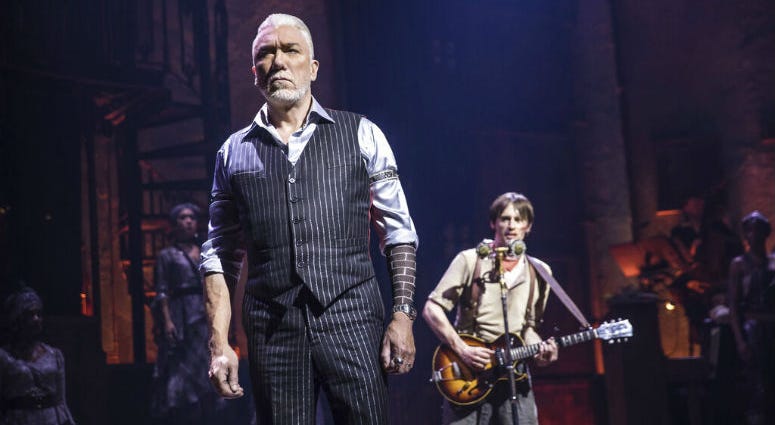 This image released by DKC O&M Co. shows Patrick Page, left, and Reeve Carney during a performance of "Hadestown," directed by Rachel Chavkin. This image released by DKC O&M Co. shows Patrick Page, left, and Reeve Carney during a performance of "Hadestown," directed by Rachel Chavkin.