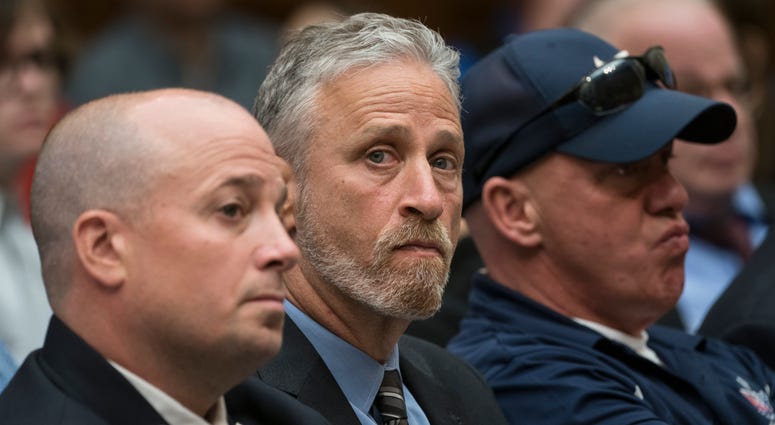 Jon Stewart lends his support to firefighters, first responders and survivors of the 9/11 terror attacks at a hearing by the House Judiciary Committee as it considers permanent authorization of the Victim Compensation Fund, June 11, 2019. Jon Stewart