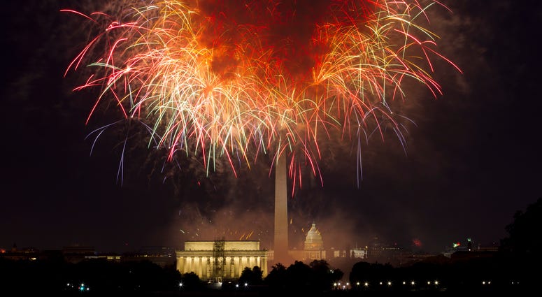In this July 4, 2018, file photo, fireworks explode over Lincoln Memorial, Washington Monument and U.S. Capitol, along the National Mall in Washington, during the Fourth of July celebration. In this July 4, 2018, file photo, fireworks explode over Lincoln Memorial, Washington Monument and U.S. Capitol, along the National Mall in Washington, during the Fourth of July celebration.