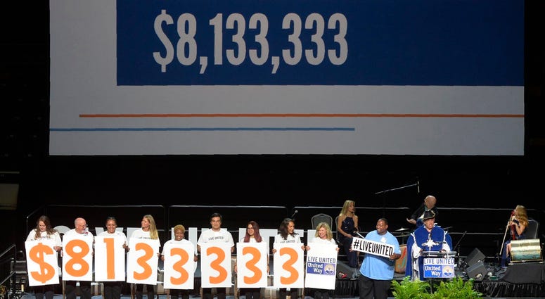 In this Sept. 6, 2018 file photo, Campaign Chair Larry Silbermann announces a goal of $8,133,333 at the United Way of the Coastal Empire 2018 Campaign Kick-Off at the Civic Center in Savannah, Ga. Charitable giving