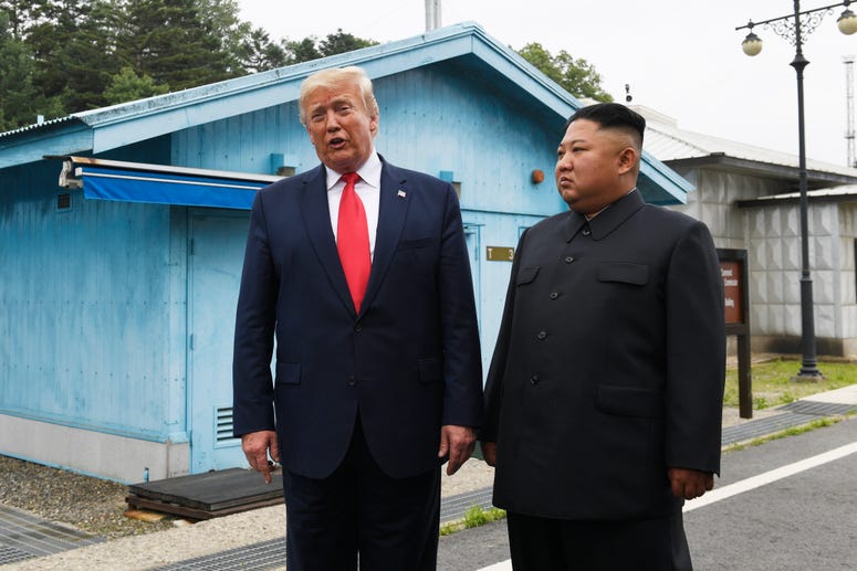 President Donald Trump meets with North Korean leader Kim Jong Un at the border village of Panmunjom in the Demilitarized Zone, South Korea, Sunday, June 30, 2019. President Donald Trump meets with North Korean leader Kim Jong Un at the border village of Panmunjom in the Demilitarized Zone, South Korea, Sunday, June 30, 2019.