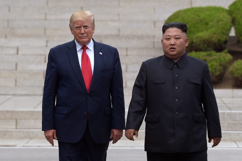 President Donald Trump, left, meets with North Korean leader Kim Jong Un at the North Korean side of the border at the village of Panmunjom in Demilitarized Zone, Sunday, June 30, 2019. President Donald Trump, left, meets with North Korean leader Kim Jong Un at the North Korean side of the border at the village of Panmunjom in Demilitarized Zone, Sunday, June 30, 2019.