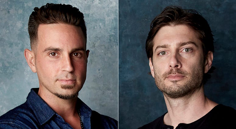 This combination photo shows Wade Robson, left, and James Safechuck who appear in the Michael Jackson documentary "Leaving Neverland" during the Sundance Film Festival in Park City, Utah. Wade Robson and James Safechuck