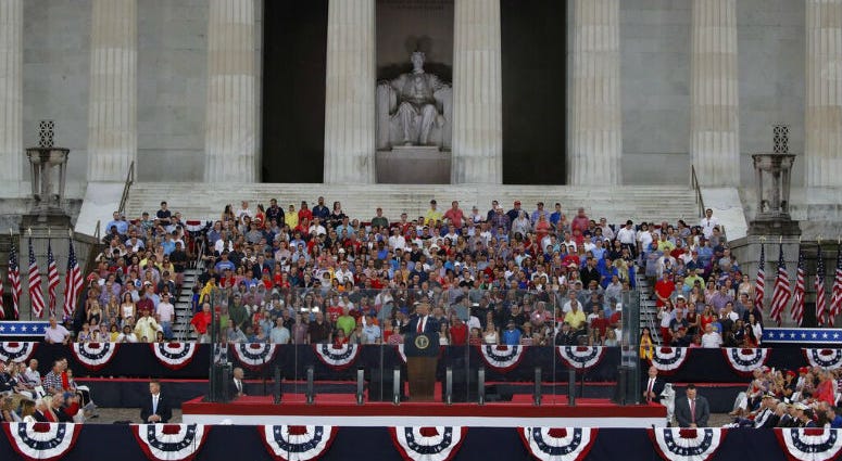President Donald Trump speaks during an Independence Day celebration in front of the Lincoln Memorial, Thursday, July 4, 2019, in Washington. President Donald Trump speaks during an Independence Day celebration in front of the Lincoln Memorial, Thursday, July 4, 2019, in Washington.