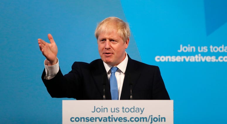Boris Johnson gestures as he speaks after being announced as the new leader of the Conservative Party in London, Tuesday, July 23, 2019. Boris Johnson gestures as he speaks after being announced as the new leader of the Conservative Party in London, Tuesday, July 23, 2019.