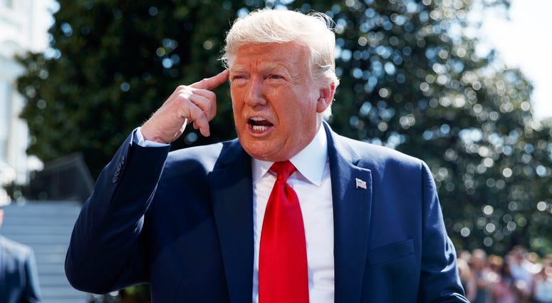 President Donald Trump talks to reporters on the South Lawn of the White House, Friday, Aug. 9, 2019, in Washington, as he prepares to leave Washington for his annual August holiday at his New Jersey golf club. President Donald Trump talks to reporters on the South Lawn of the White House, Friday, Aug. 9, 2019, in Washington, as he prepares to leave Washington for his annual August holiday at his New Jersey golf club.