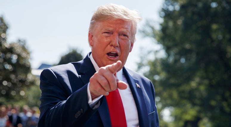 In this Aug. 9, 2019, photo, President Donald Trump talks to reporters on the South Lawn of the White House in Washington. Trump is showcasing the growing effort to capitalize on western Pennsylvania’s natural gas deposits by turning gas into plastics. In this Aug. 9, 2019, photo, President Donald Trump talks to reporters on the South Lawn of the White House in Washington. Trump is showcasing the growing effort to capitalize on western Pennsylvania’s natural gas deposits by turning gas into plastics.