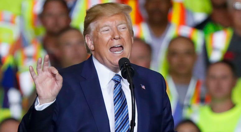 President Donald Trump speaks at the Pennsylvania Shell ethylene cracker plant on Tuesday, Aug. 13, 2019 in Monaca, Pa. President Donald Trump