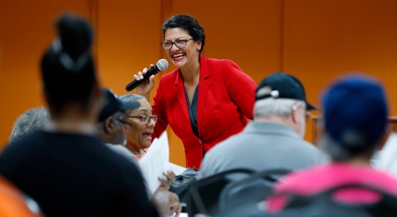 U.S. Rep. Rashida Tlaib, D-Mich., speaks to constituents in Wixom, Mich., Thursday, Aug. 15, 2019. U.S. Rep. Rashida Tlaib, D-Mich., speaks to constituents in Wixom, Mich., Thursday, Aug. 15, 2019.